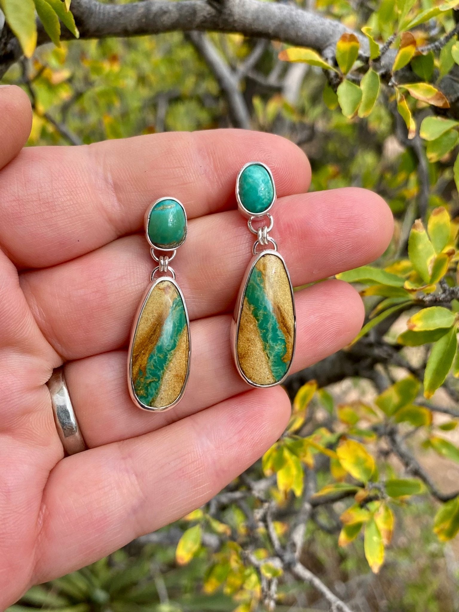 Green Turquoise Double Drop Earrings - The Jewelry Shop