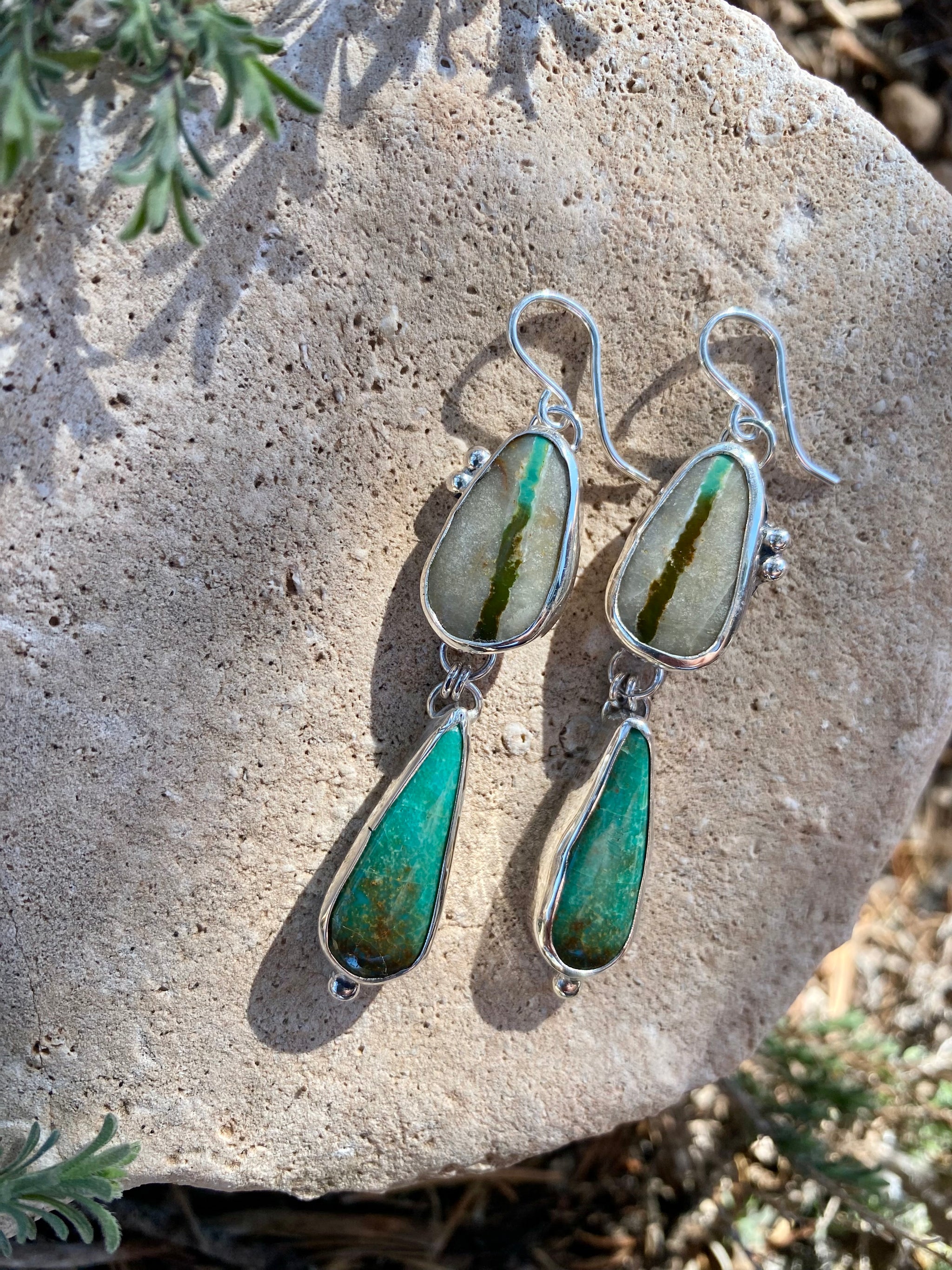 Green Turquoise Double Drop Earrings