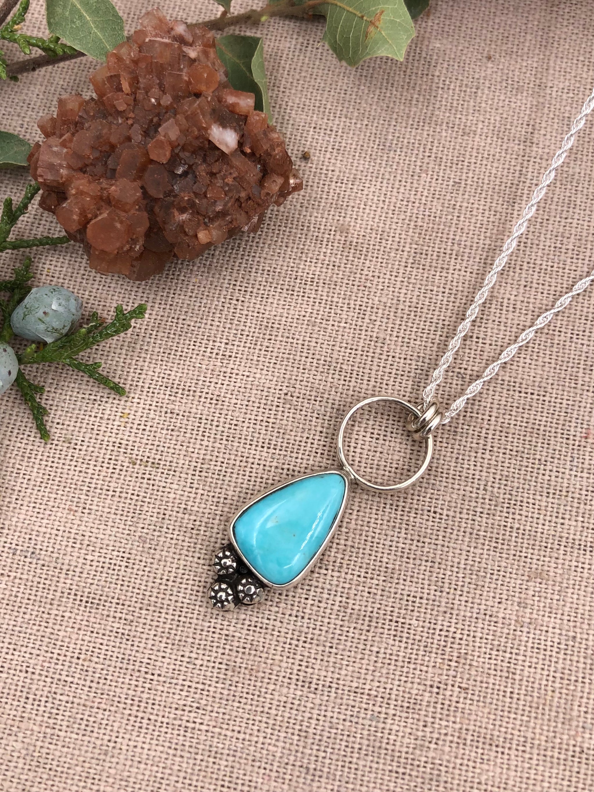 Silver Circle Center Turquoise Pendant - Platear