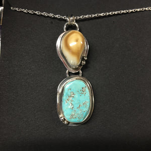 Elk Ivory and Turquoise Pendant