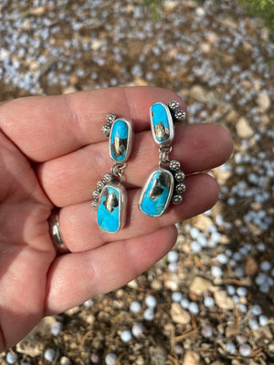 Blue Turquoise Double Drop Earrings
