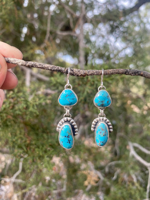 Blue Turquoise Double Drop Earrings
