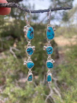 Long Turquoise Cascade Earrings