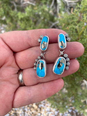 Blue Turquoise Double Drop Earrings