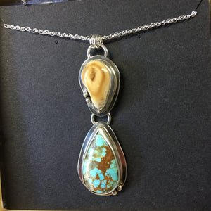 Elk Ivory and Turquoise Pendant