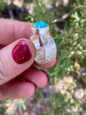 Acorn Solitaire Ring - Turquoise and Silver Size 8 - The Jewelry Shop