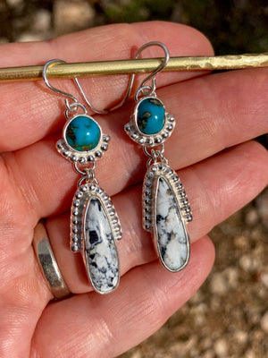 Blue and White Double Drop Earrings - The Jewelry Shop