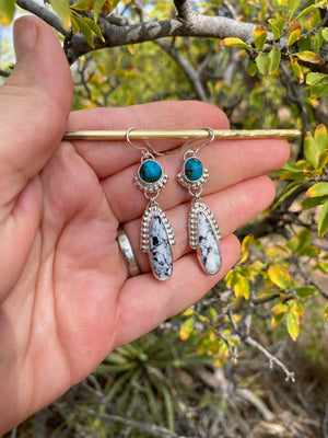 Blue and White Double Drop Earrings - The Jewelry Shop