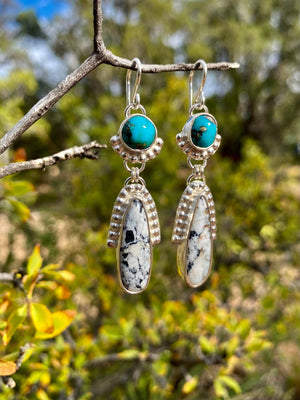 Blue and White Double Drop Earrings - The Jewelry Shop