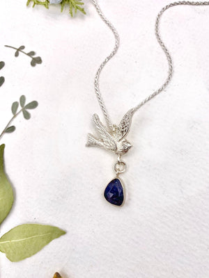 Blue Bird Pendant - handcrafted Necklace in Sterling Silver by The Jewelry Shop, made in Arizona