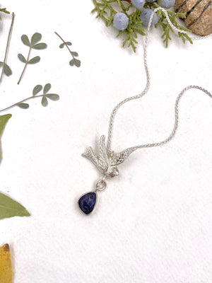 Blue Bird Pendant - handcrafted Necklace in Sterling Silver by The Jewelry Shop, made in Arizona