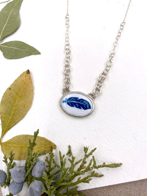 Blue Feather Pendant - handcrafted Necklace in Sterling Silver by The Jewelry Shop, made in Arizona