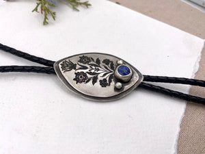Blue Floral Bolo Tie - handcrafted Necklace in Sterling Silver by The Jewelry Shop, made in Arizona