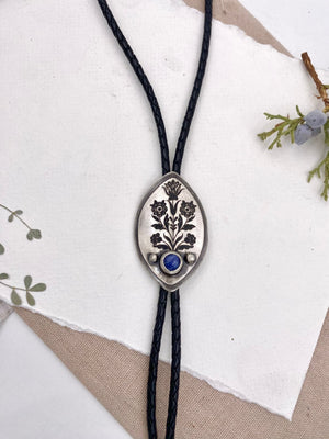 Blue Floral Bolo Tie - handcrafted Necklace in Sterling Silver by The Jewelry Shop, made in Arizona