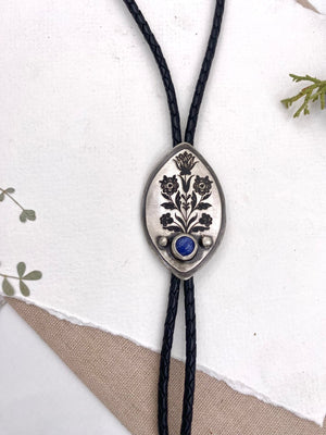 Blue Floral Bolo Tie - handcrafted Necklace in Sterling Silver by The Jewelry Shop, made in Arizona