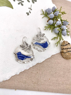 Blue Lovebird Hoops - handcrafted Earrings in Sterling Silver by The Jewelry Shop, made in Arizona