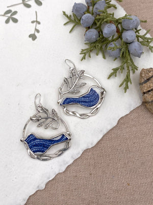 Blue Lovebird Hoops - handcrafted Earrings in Sterling Silver by The Jewelry Shop, made in Arizona