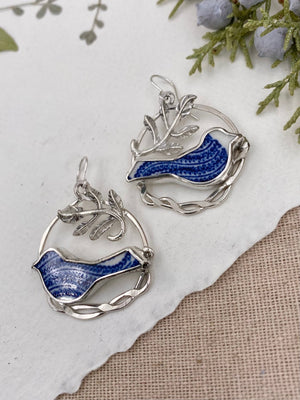 Blue Lovebird Hoops - handcrafted Earrings in Sterling Silver by The Jewelry Shop, made in Arizona
