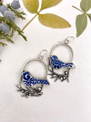 Blue Lovebirds - handcrafted Earrings in Sterling Silver by The Jewelry Shop, made in Arizona