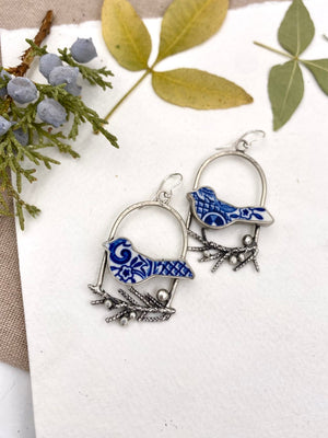 Blue Lovebirds - handcrafted Earrings in Sterling Silver by The Jewelry Shop, made in Arizona