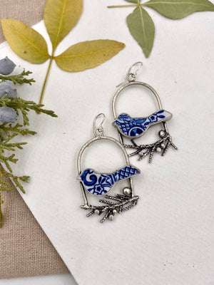 Blue Lovebirds - handcrafted Earrings in Sterling Silver by The Jewelry Shop, made in Arizona