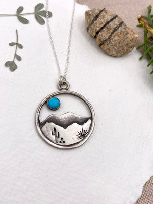 Desert Silhouette Pendant - handcrafted Necklace in Sterling Silver by The Jewelry Shop, made in Arizona