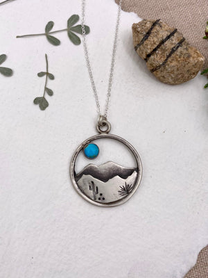 Desert Silhouette Pendant - handcrafted Necklace in Sterling Silver by The Jewelry Shop, made in Arizona