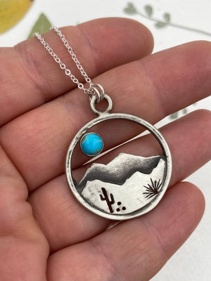 Desert Silhouette Pendant - handcrafted Necklace in Sterling Silver by The Jewelry Shop, made in Arizona