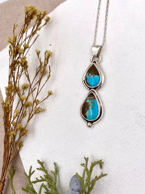 Double Drop Turquoise Pendant - handcrafted Necklace in Sterling Silver by The Jewelry Shop, made in Arizona
