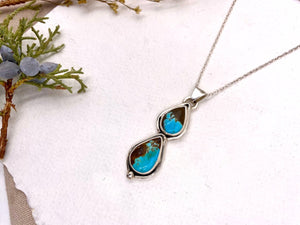 Double Drop Turquoise Pendant - handcrafted Necklace in Sterling Silver by The Jewelry Shop, made in Arizona