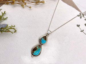 Double Drop Turquoise Pendant - handcrafted Necklace in Sterling Silver by The Jewelry Shop, made in Arizona