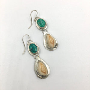 Elk Ivory and Turquoise Earrings - handcrafted Elk Ivory in Sterling Silver by The Jewelry Shop, made in Arizona