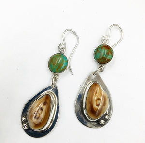 Elk Ivory and Turquoise Earrings - handcrafted Elk Ivory in Sterling Silver by The Jewelry Shop, made in Arizona