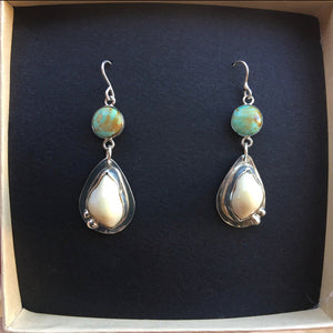 Elk Ivory and Turquoise Earrings - handcrafted Elk Ivory in Sterling Silver by The Jewelry Shop, made in Arizona