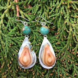 Elk Ivory and Turquoise Earrings - handcrafted Elk Ivory in Sterling Silver by The Jewelry Shop, made in Arizona