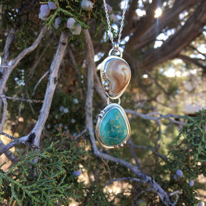Elk Ivory and Turquoise Pendant - handcrafted Elk Ivory in Sterling Silver by The Jewelry Shop, made in Arizona