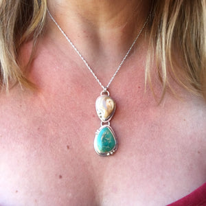 Elk Ivory and Turquoise Pendant - handcrafted Elk Ivory in Sterling Silver by The Jewelry Shop, made in Arizona