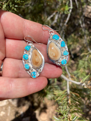 Elk Ivory River Rock Earrings - handcrafted Elk Ivory in Sterling Silver by The Jewelry Shop, made in Arizona