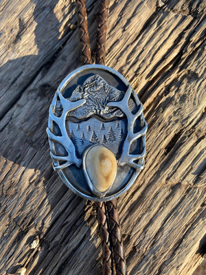 Euro Mount Custom Bolo Tie - handcrafted Elk Ivory in Sterling Silver by The Jewelry Shop, made in Arizona