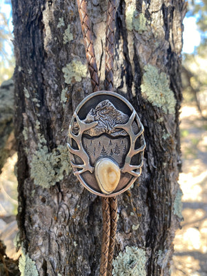 Euro Mount Custom Bolo Tie - handcrafted Elk Ivory in Sterling Silver by The Jewelry Shop, made in Arizona