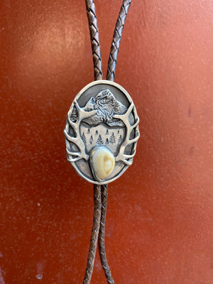 Euro Mount Custom Bolo Tie - handcrafted Elk Ivory in Sterling Silver by The Jewelry Shop, made in Arizona