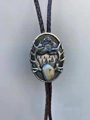 Euro Mount Custom Bolo Tie - handcrafted Elk Ivory in Sterling Silver by The Jewelry Shop, made in Arizona