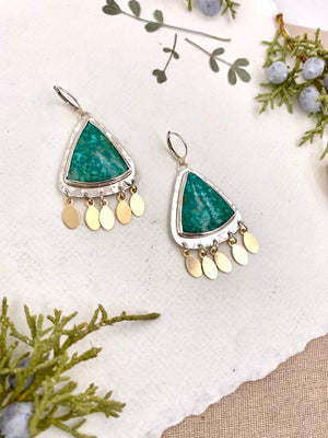 Green Petal Earrings - handcrafted Earrings in Sterling Silver by The Jewelry Shop, made in Arizona