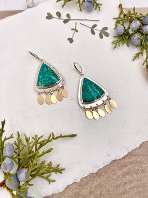 Green Petal Earrings - handcrafted Earrings in Sterling Silver by The Jewelry Shop, made in Arizona