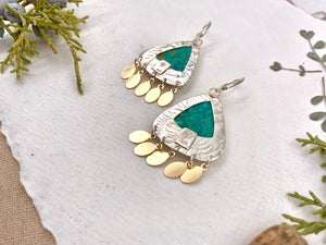 Green Petal Earrings - handcrafted Earrings in Sterling Silver by The Jewelry Shop, made in Arizona