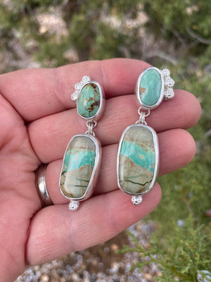 Green Turquoise Double Drop Earrings - handcrafted Earrings in Sterling Silver by The Jewelry Shop, made in Arizona