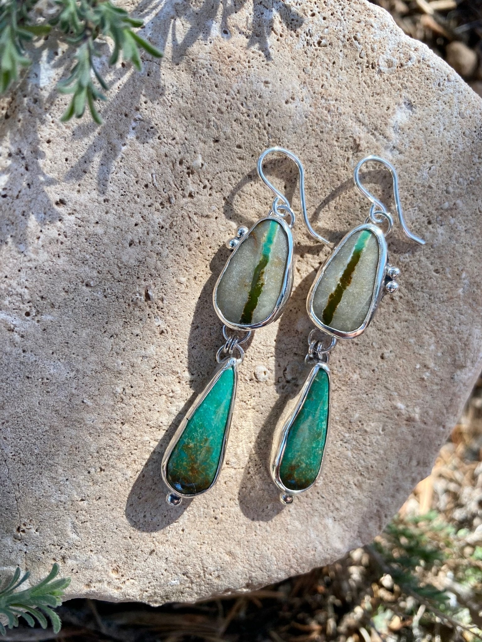 Green Turquoise Double Drop Earrings - The Jewelry Shop