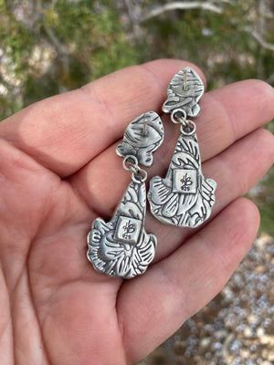 Green Turquoise Double Drop Earrings - handcrafted Earrings in Sterling Silver by The Jewelry Shop, made in Arizona