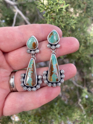 Green Turquoise Double Drop Earrings - handcrafted Earrings in Sterling Silver by The Jewelry Shop, made in Arizona