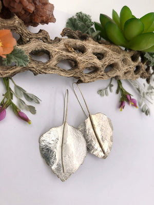 Hand-Forged Sterling Silver Aspen Leaf Earrings - handcrafted Earrings in Sterling Silver by The Jewelry Shop, made in Arizona